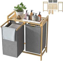 UISEBRT Bambus Wäschekorb mit 2 Fächern, 72L