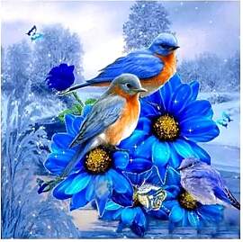 Umfarvt 5D Blaue Vogelblume Diamond Painting
