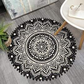 Uphome Runder Boho-Teppich mit Bommeln, Fransen,