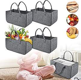 VA-Cerulean Kaminholzkorb Filz 4 Stück Filztasche 