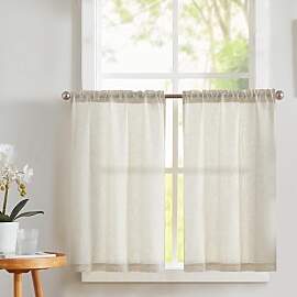 Vangao Leinenoptik Scheibengardinen Modern Beige