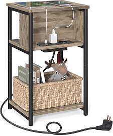 VASAGLE Beistelltisch, Nachttisch mit Steckdose,