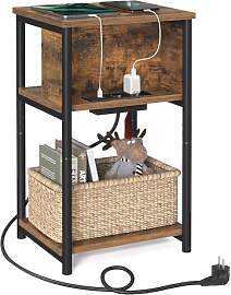 VASAGLE Beistelltisch, Nachttisch mit Steckdose,