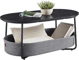 VASAGLE Couchtisch oval, Tisch mit Stauraum,