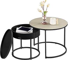 VASAGLE Couchtisch rund, 2er Set, Beistelltisch,