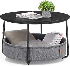 VASAGLE Couchtisch rund, Tisch mit Stauraum,