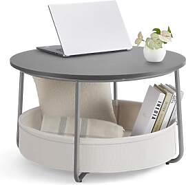 VASAGLE Couchtisch rund, Tisch mit Stauraum,