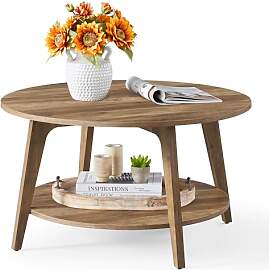 VASAGLE Couchtisch rund, Wohnzimmertisch 2 Ebenen, 