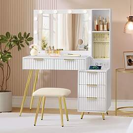VASAGLE Schminktisch mit Hocker und Spiegel,