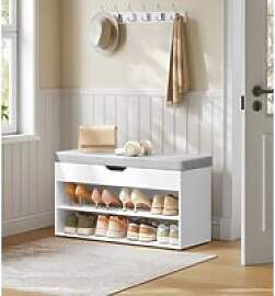 VASAGLE Schuhbank mit Sitzkissen, Schuhregal mit 3 