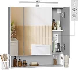 VASAGLE Spiegelschrank Bad mit Beleuchtung, 16,5 x 