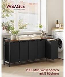 VASAGLE Wäschekorb 5 Fächer, Wäschesammler mit