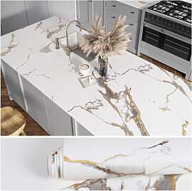 VEELIKE Klebefolie Marmoroptik Weiß Gold Matt