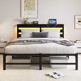 VERFARM Bett 140x200 cm mit LED, Metallbett mit
