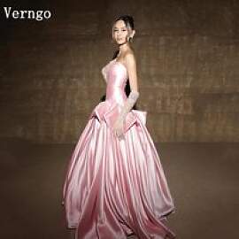 Verngo Rosa Satin Abendkleid Trägerlos A-Linie