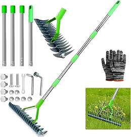 Vertikutierer Rechen mit Stiel 165cm, Metall