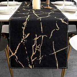 ViaElayu Tischläufer Modern Schwarz Gold Marmor
