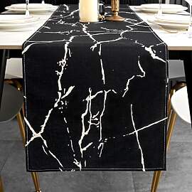 ViaElayu Tischläufer Modern Schwarz Weiß Marmor