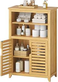 VIAGDO Badezimmerschrank Bambus, Badschrank mit 2