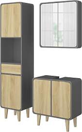 Vicco Badmöbel-Set Arla, Anthrazit/Eiche, 60 cm,
