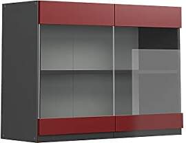 Vicco Küchenglasschrank R-Line, Rot, 80 cm