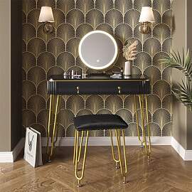 Vicco Schminktisch Grace, Schwarz, 100 cm mit LED