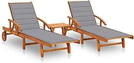 vidaXL 2X Akazienholz Massiv Sonnenliege mit Tisch 