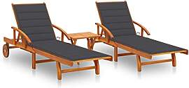 vidaXL 2X Akazienholz Massiv Sonnenliege mit Tisch 