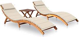 vidaXL 2X Akazienholz Massiv Sonnenliege mit Tisch 