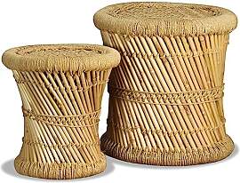 vidaXL 2X Hocker Handgefertigt Bambushocker