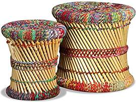 vidaXL 2X Hocker mit Chindi-Details Handgefertigt