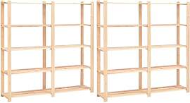 vidaXL 2X Kiefernholz Massiv Lagerregal 5 Böden