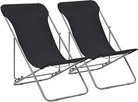 vidaXL 2X Strandliege Schwarz Klappstuhl