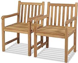 vidaXL 2X Teak Massiv Gartenstuhl mit Armlehne
