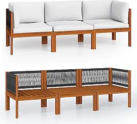 vidaXL 3-Sitzer-Gartensofa mit Kissen Holz Akazie