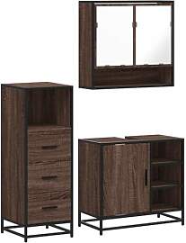 vidaXL 3-TLG. Badmöbel-Set Braun Eichen-Optik