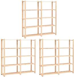 vidaXL 3X Kiefernholz Massiv Lagerregal 5 Böden