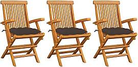 vidaXL 3X Teak Massiv Gartenstuhl mit Taupe Kissen 