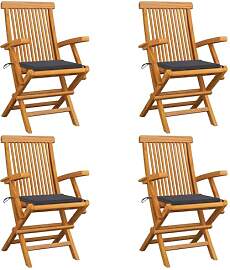 vidaXL 4X Teak Massiv Gartenstuhl mit Anthrazit