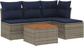 vidaXL 5-teiliges Gartensofa-Set mit Kissen, grau, 