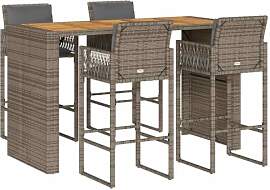 vidaXL 5-TLG. Gartenbar-Set mit Kissen Grau Poly