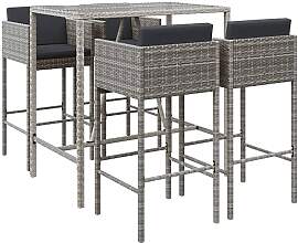 vidaXL 5-tlg. Gartenbar-Set mit Kissen Grau Poly