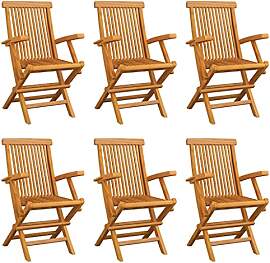 vidaXL 6X Teak Massiv Gartenstuhl mit Armlehnen