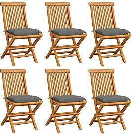vidaXL 6X Teak Massiv Gartenstuhl mit Grauen