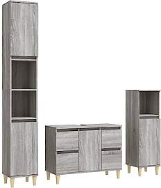 vidaXL Badmöbel Set 3-TLG., Badschrank Holzbeine, 
