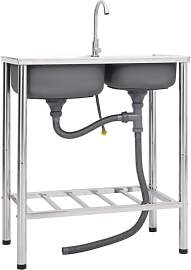 vidaXL Camping Spüle mit Doppelbecken Wasserhahn