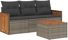 vidaXL Garten Sofagarnitur mit Kissen 4-TLG.,