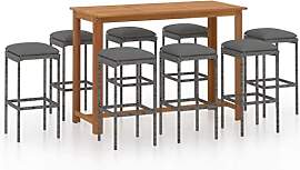 vidaXL Gartenbar Set 9-TLG. mit Kissen Theke Bar