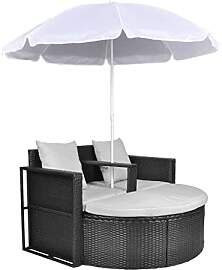 vidaXL Gartenlounge mit Sonnenschirm Poly Rattan