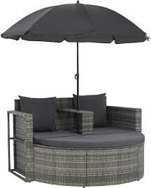 vidaXL Gartenlounge mit Sonnenschirm Poly Rattan